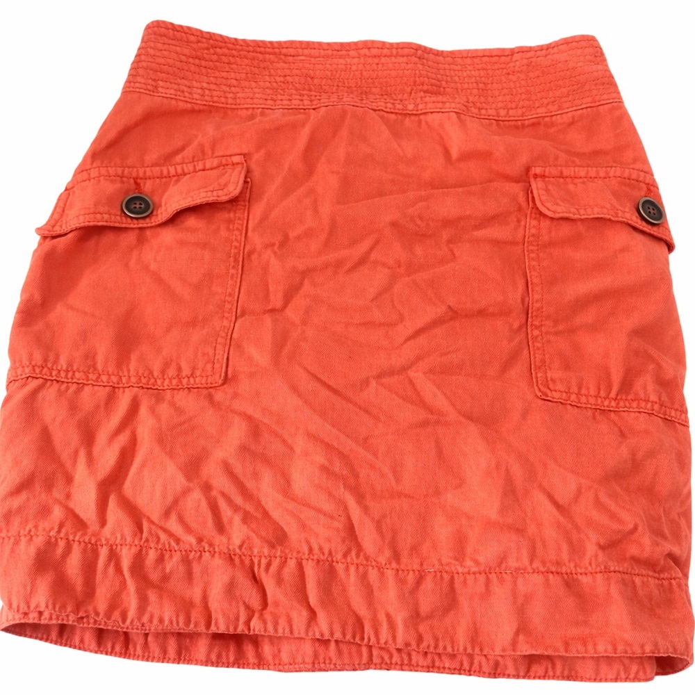 Anthropologie Coral Cargo Mini Skirt Linen Cotton Utility Pockets